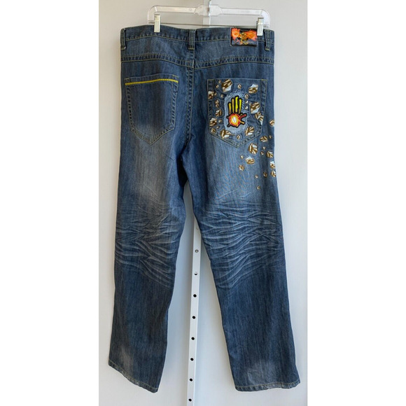 Miskeen Originals Jeans Mens Embroidered Dragon Miskeen Vintage Style sz 36 x 34 - Picture 7 of 14